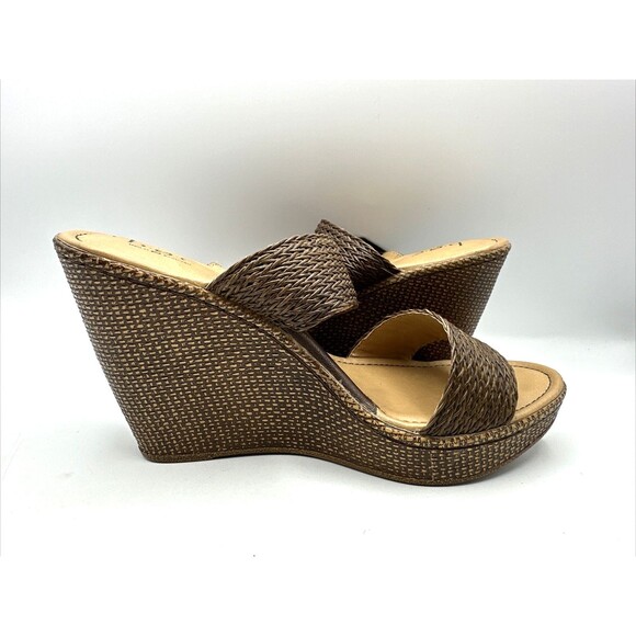 Born Concepts Womens Size 9 Woven Dual Strap Wedge Slip-On Sandals Tan/Brown - Picture 7 of 12